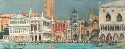 null André HAMBOURG (1909-1999) "Venise, Place Saint Marc" Estampe sur tissus signé...