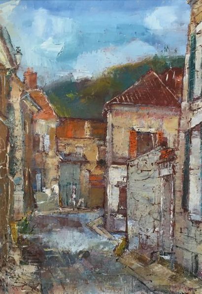 null Jean-Paul ULYSSE (1925-2011) "Rue Rémy à Auvers sur Oise" Huile signée en bas...