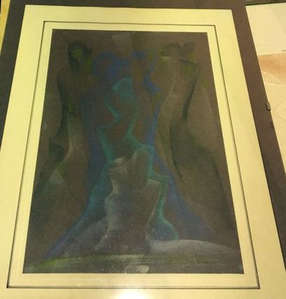 null Vassil IVANOFF (1897-1973) "Mouvement en vert et bleu" pastel. Signé en bas...