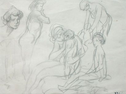 null Théophile Alexandre STEINLEN (1859-1923) "Etude de nus" crayon. Porte le cachet...