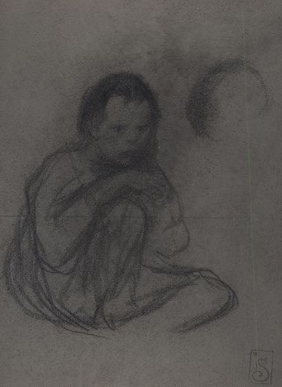 null Théophile Alexandre STEINLEN (1859-1923) "jeune enfant" crayon sur papier. Porte...
