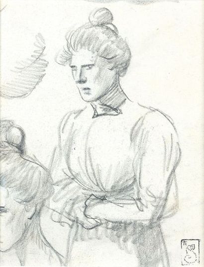 null Théophile Alexandre STEINLEN (1859-1923) "Femmes de prison au chignon" crayon....