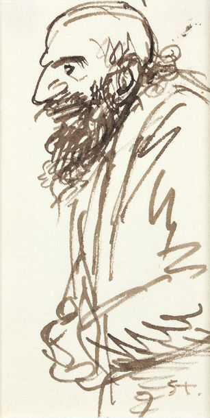 null Théophile Alexandre STEINLEN (1859-1923) "Portrait d'homme barbu" encre. Signée...