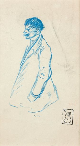 null Théophile Alexandre STEINLEN (1859-1923) "L'homme au paltot" crayon bleu, porte...