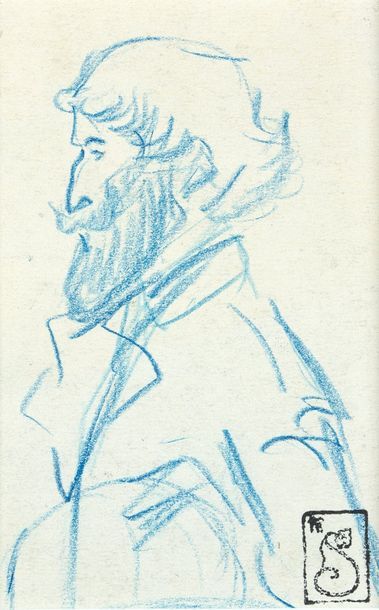 null Théophile Alexandre STEINLEN (1859-1923) "Portrait d'homme barbu" crayon bleu....