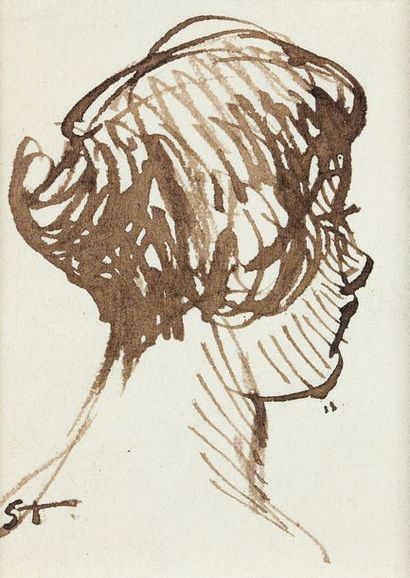 null Théophile Alexandre STEINLEN (1859-1923) "Portrait de jeune fille" encre. Signé...