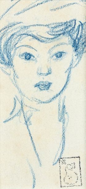 null Théophile Alexandre STEINLEN (1859-1923) "Portrait de femme" crayon bleu. Porte...