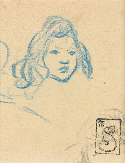 null Théophile Alexandre STEINLEN (1859-1923) "Portrait de petite fille" crayon bleu....