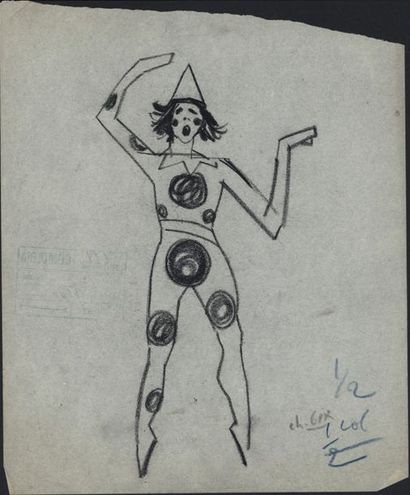 null Charles Félix GIR (1883-1941) "Le cirque - Clown" Fusain, signé en bas à droite...