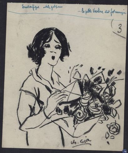 null Charles Félix GIR (1883-1941) "Le bouquet" Fusain.Signé.25,7 x 21 cm. Annot...