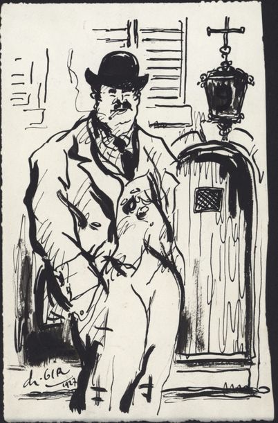 null Charles Félix GIR (1883-1941) "L'homme à la porte" encre. Signée en bas à gauche...