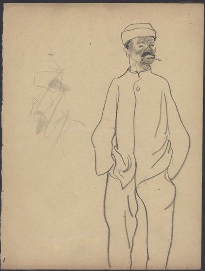 null Charles Félix GIR (1883-1941) "Soldat Algérien de la guerre 14-18" Crayon, non...