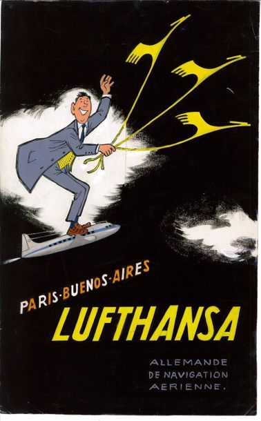 null Jen TRUBERT (Jean Trubert, dit) (1909 - 1983) "LUFTHANSA" Projet de publicité...