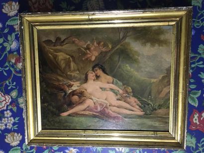 null A. VION (Actif fin XIXe début Xxe) "Scène galante" Huile sur panneau. 50x60...