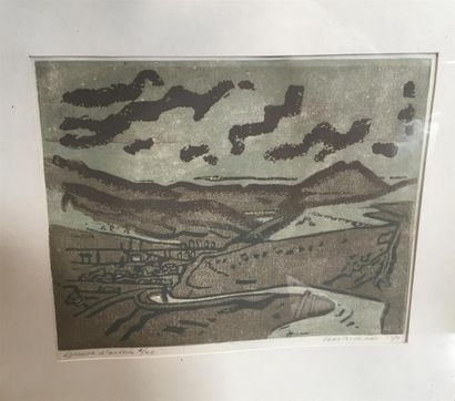 null OTTO B. DE KAT (1907-1995) "Paysage de Montagne" 3 lithographies, signée en...