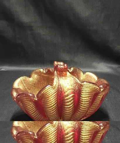 null Ercole BAROVIER (1889-1974) Vase panier rouge et or - Murano- 1950 (v27) L:...