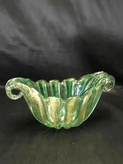 null Ercole BAROVIER (1889-1974) Vase vert et or - 1950 - Murano (v68) L: 30 cm