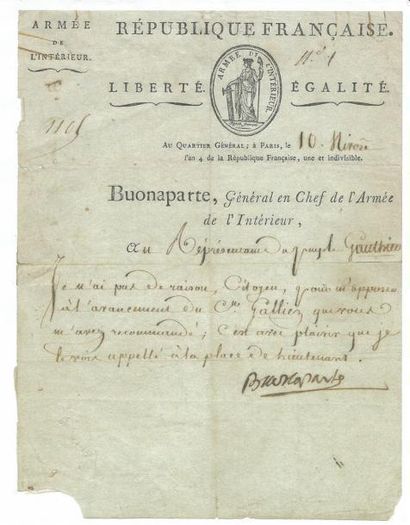 Napoléon BONAPARTE (1769-1821).
Lettre signée...