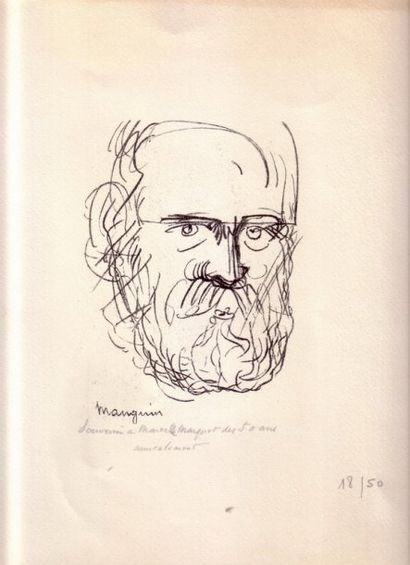 null Manguin, portrait d'homme à la barbe. gravure en noir, signée en bas à gauche...