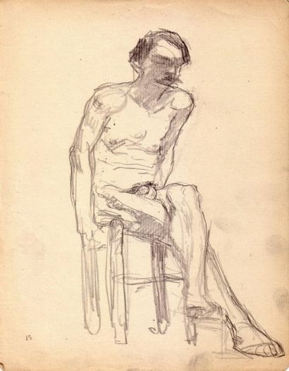 Albert MARQUET Nu aux jambes croisées sur un tabouret. Crayon.  22,2 x 17,4 cm 