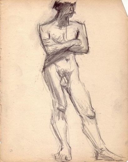 Albert MARQUET Nu debout bras croisés. Crayon.  22,2 x 17,4 cm 