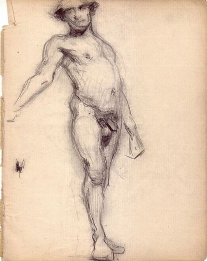 Albert MARQUET Nu au torse bombé. Crayon.  22,2 x 17,4 cm 