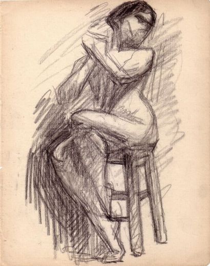Albert MARQUET Nu à la chaise. Fusain.  22,2 x 17,4 cm 