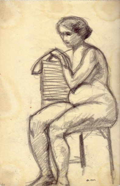 Albert MARQUET Nu à la chaise. Crayon. Monogrammé en bas à droite. 20,1 x 13 cm 