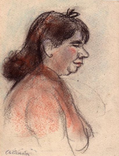 null Camoin, Portrait de femme. pastel, signé en bas à gauche, 14,5 x 11 cm