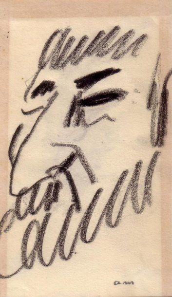 Albert MARQUET Caricature. Fusain. Monogrammé en bas à droite. 13,7 x 8,1 cm 
