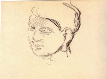 Albert MARQUET Portrait de femme dans le goût oriental. Fusain.  8,1 x 10,9 cm 