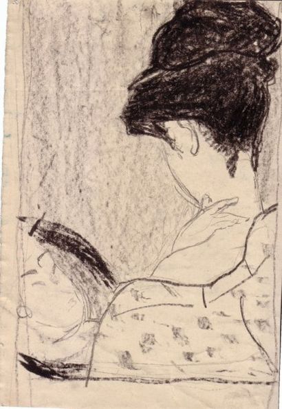 Albert MARQUET Le maquillage d'après Utamaro. Fusain.  19,5 x 13,5 cm 