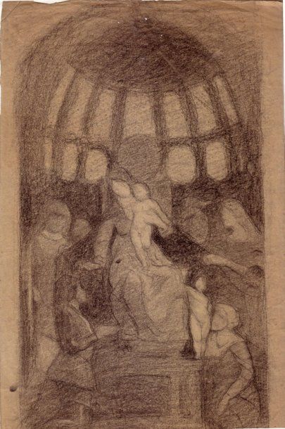 Albert MARQUET La Vierge à l'enfant d'après Andrea Mantegna. Fusain.  30,6 x 19,8...