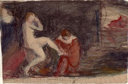 Albert MARQUET Suzanne au bain d'après Le Tintoret. Gouache et fusain.  13,5 x 20,6...