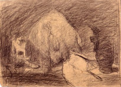 Albert MARQUET La raie d'après Jean Siméon Chardin. Fusain.  16,5 x 22,7 cm 