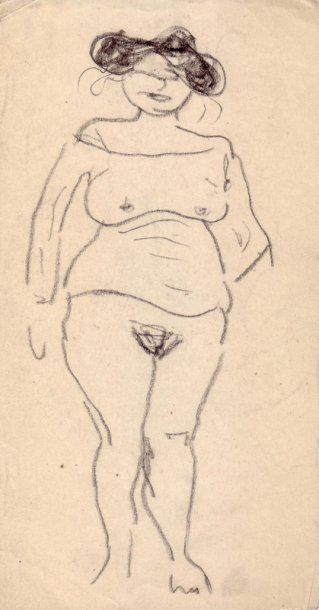 Albert MARQUET Fille de joie, Saint Tropez, circa 1905. Fusain.  19,9 x 9,9 cm 