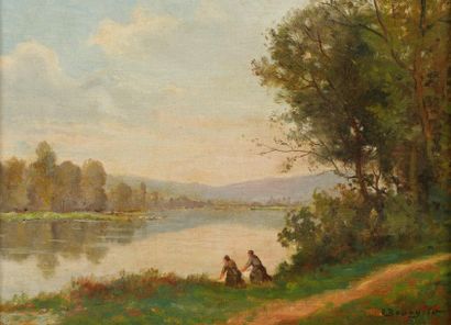BOURGOIN Aimé Adolphe (né en 1824) « Les lavandières » Huile sur toile, signée en...