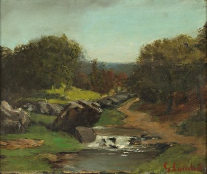 Atelier de Gustave COURBET (XIXe siècle) "Paysage du Jura" Huile sur toile, signée...