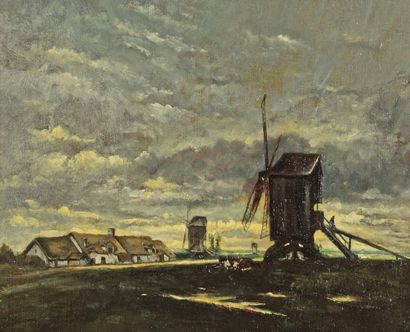 DUPRE Jules (1811-1889) « Le moulin ». Huile sur toile, initiales en bas à gauche,...