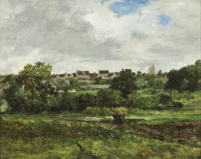 JACOMIN Marie Ferdinand (1843-1902) « Vue de Mareil Marly ». Huile sur toile, signé...