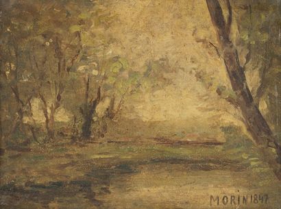 MORIN « L'étang ». Huile sur toile, signé en bas à droite. 16,5 x 22 cm.