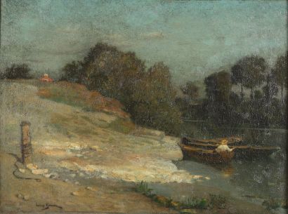 GRIVEAU Lucien (1858-1923) « Le pêcheur ». Huile sur toile, signé en bas à gauche,etiquette...