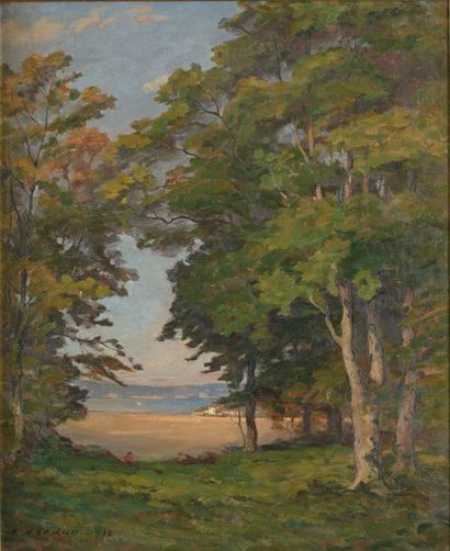 VERDUN Raymond Jean (1873-1954) « Plage en Bretagne ». Huile sur toile, signée et...