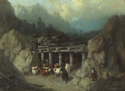 COIGNARD Louis (1812-1883) « La montagne et le troupeau ». Pastel, signé en bas à...