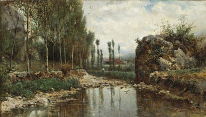 APPIAN Adolphe (1818-1898) « Le ruisseau ». Huile sur toile (rentoilée), signée en...