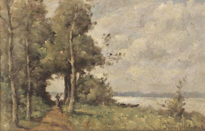 TROUILLEBERT Paul Desiré (1829-1900) « Fagotière sur le chemin » Huile sur toile,...