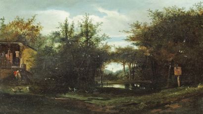 CABAT Nicolas Louis (1812-1893) « Lisière de foêt à Fontainebleau ». Huile sur toile,...