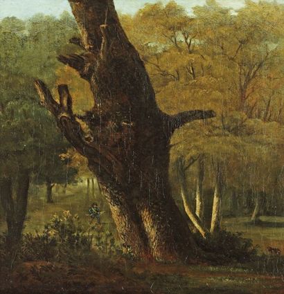 BRUANDET Lazare (1755-1804) « Garde-chasse et son chien en forêt de Fontainebleau...
