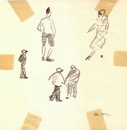 Albert MARQUET Passants, Boulogne sur Mer, 1930. Crayon. Monogrammé en bas à droite....