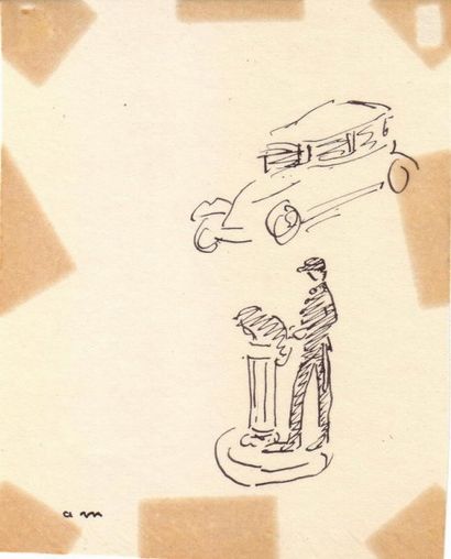 Albert MARQUET L'agent de la circulation, Boulogne sur Mer, 1930. Encre. Monogrammée...